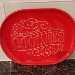 Hallmark Fresh Baked Cookies Red Plate Tray Platter Christmas Dessert Oval 8x11